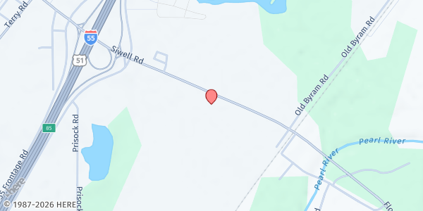 Map showing FBC Byram Food Pantry at 7541 Siwell Road, Byram, MS