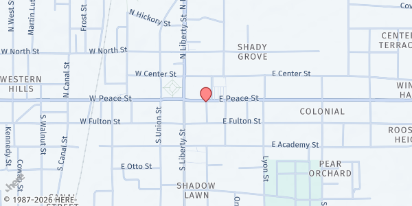 Map showing Grace Episcopal Church at 161 E Peace St, Canton, MS