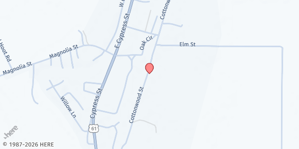 Map showing Cary Christian Center at 154 Cottonwood St., Cary, MS