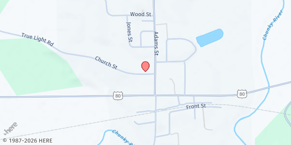 Map showing Chunky Community Church Food Pantry at 2344 Church St., Chunky, MS