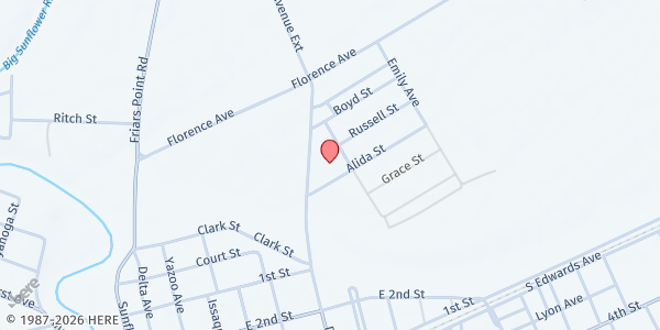 Map showing First Assembly of God at 203 Church St., Clarksdale, MS