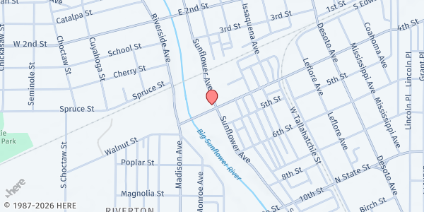 Map showing St James Temple Church of God In Christ Mission at 397 Sunflower Ave., Clarksdale, MS