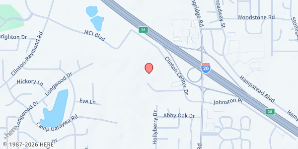 Map showing Pine Lake Clinton Care Center at 201 Clinton Center Dr., Clinton, MS