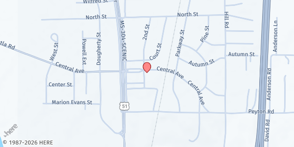 Map showing First Baptist Church Coldwater at 465 Central Ave., Coldwater, MS