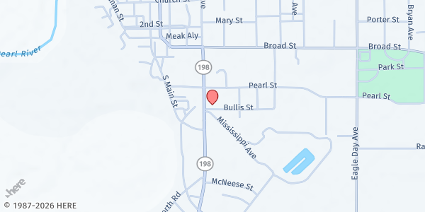 Map showing Marion County Food Pantry at 424 Bullis St, Columbia, MS