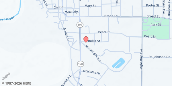 Map showing Marion County Food Pantry at 424 Bullis St., Columbia, MS
