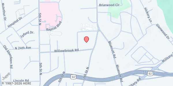 Map showing COLUMBUS CHURCH OF CHRIST at 2401 7Th St. N., Columbus, MS