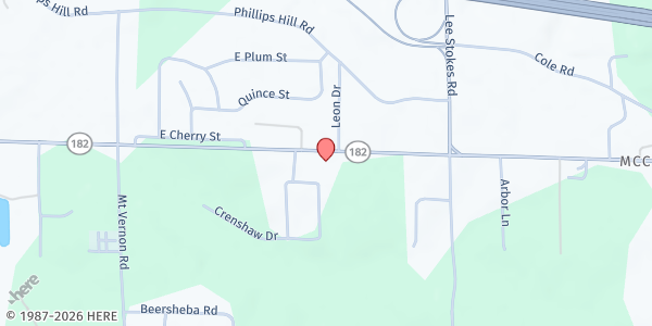 Map showing State Line Baptist Food Pantry at 7560 Hwy 182 East, Columbus, MS