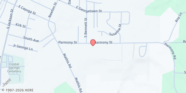 Map showing SOS Crystal Springs FP, Inc. at 308 Harmony Rd, Crystal Springs, MS