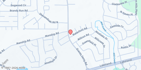 Map showing Greater Mt. Calvary at 450 Waterford Rd., Flowood, MS