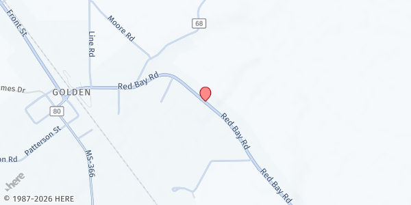 Map showing Grace Community Fellowship at 74 Red Bay Rd., Golden, MS