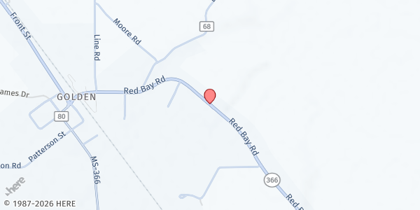 Map showing Grace Community Fellowship at 74 Red Bay Rd., Golden, MS