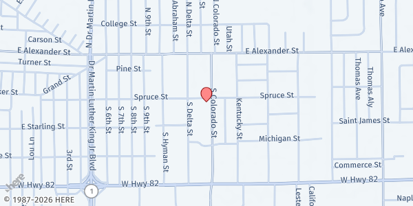 Map showing Ephesus SDA Church at 1735 Spruce St, Greenville, MS