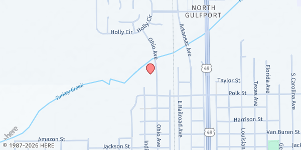 Map showing Forrest Heights Missionary Baptist Church at 5215 Ohio Ave., Gulfport, MS