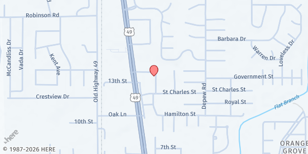 Map showing Fresh Oil Ministries at 12100 HWY 49, Gulfport, MS