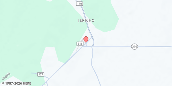 Map showing Jericho Baptist Church at 2179 Co. Rd. 171, Guntown, MS