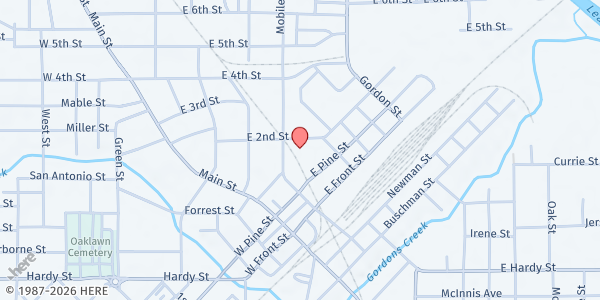 Map showing Christian Services, Inc. at 301 E 2nd St, Hattiesburg, MS