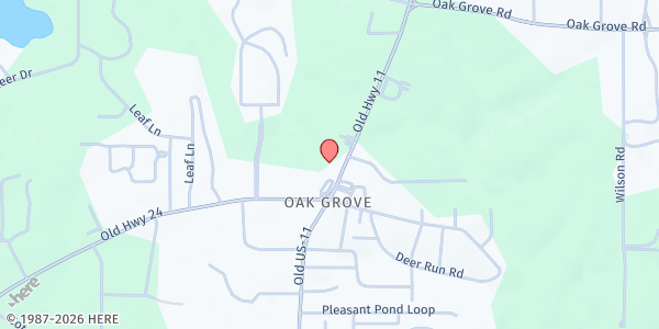 Map showing Oak Grove United Methodist Church at 4915 Old Hwy. 11, Hattiesburg, MS