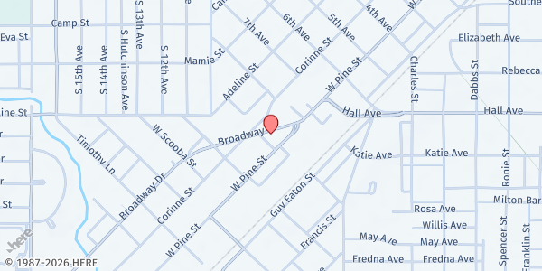 Map showing Society of St. Vincent DePaul at 114 Broadway Dr, Hattiesburg, MS