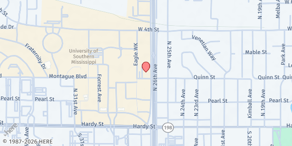 Map showing USM Eagle's Nest Food Pantry at 118 College Dr., Hattiesburg, MS