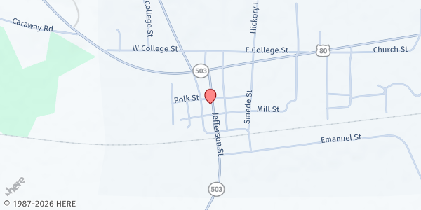 Map showing Hickory Baptist Church Food Pantry at 212 Jefferson St, Hickory, MS