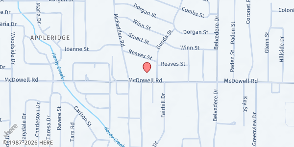Map showing Alabaster COGIC Food Pantry at 940 W. McDowell Rd., Jackson, MS