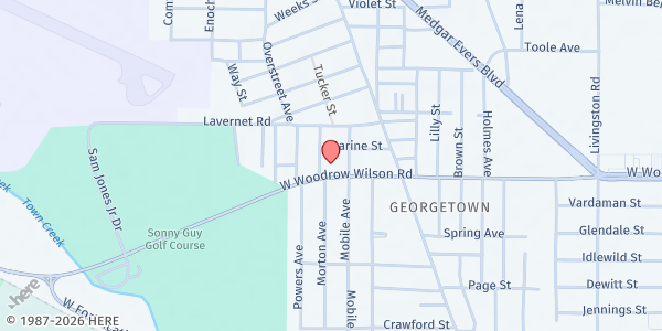 Map showing Berean Seventh-day Adventist Church at 1150 W. Woodrow Wilson Ave., Jackson, MS