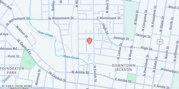 Map showing Central United Methodist Church at 500 N. Farish St., Jackson, MS