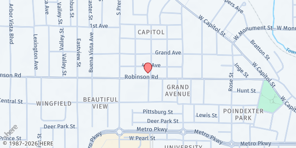 Map showing Greater Mt. Calvary Baptist Church at 1400 Robinson Rd., Jackson, MS