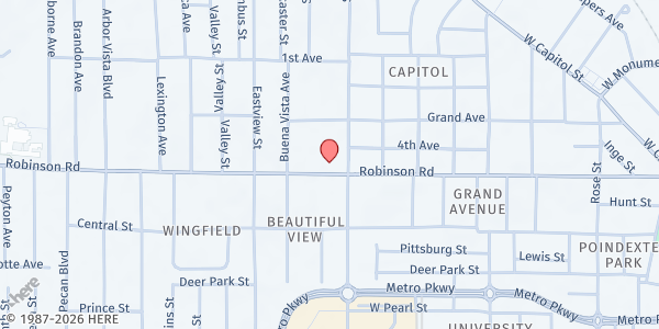 Map showing Jackson Revival Center Church Food Outreach at 1616 Robinson St., Jackson, MS