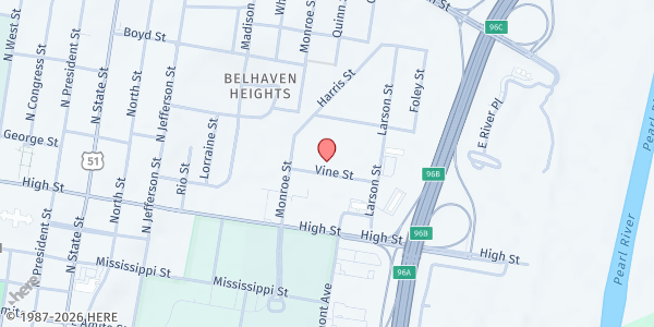 Map showing Living Independence For Everyone Life at 1304 Vine St., Jackson, MS