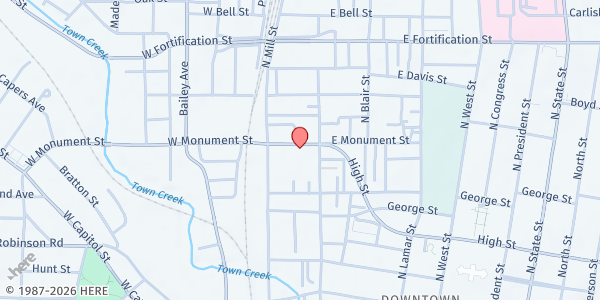 Map showing New Dimensions Dev. Foundation at 111 W. Monument St., Jackson, MS
