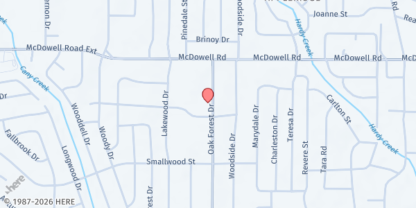 Map showing Oak Forest BC Food Pantry at 2875 Oak Forest Dr, Jackson, MS