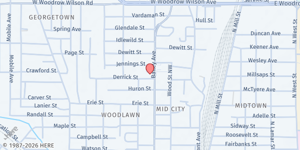 Map showing Operation Shoestring - Main Location at 1711 Bailey Ave., Jackson, MS