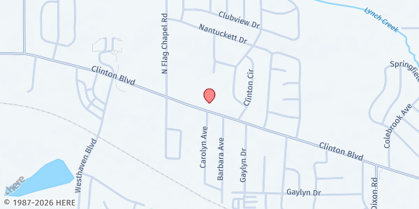 Map showing Parkview Church of Christ at 5200 Clinton Blvd., Jackson, MS