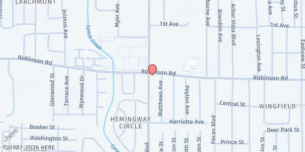 Map showing Pearl Street Comm. Dev. Corp. at 2519 Robinson St, Jackson, MS