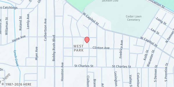 Map showing St. Colum's Iona House Food Pantry at 315 Claiborne Ave., Jackson, MS