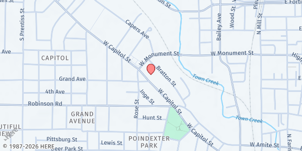 Map showing Stewpot Community Services at 1100 W. Capitol St., Jackson, MS