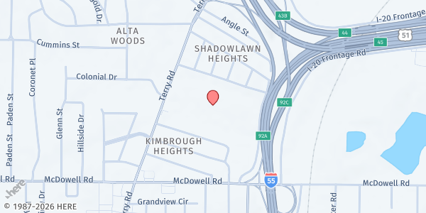 Map showing Street Reach Ministries at 2460 Terry Rd. Ste. 150, Jackson, MS