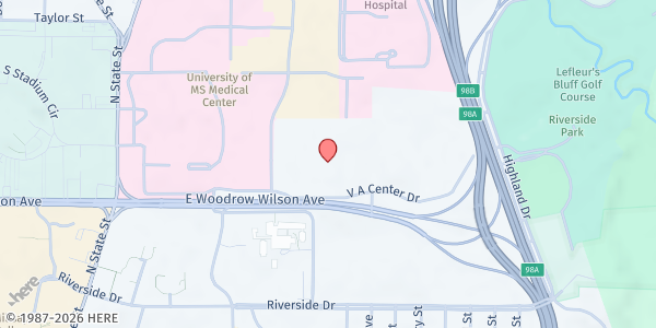 Map showing VA Medical Center Food Pantry at 1500 E Woodrow Wilson, Jackson, MS