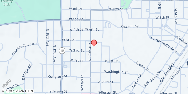 Map showing Salvation Army - Laurel at 205 N. 13th Ave., Laurel, MS