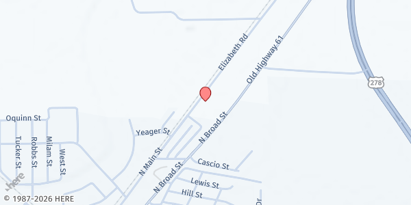 Map showing Jerusalem Temple COGIC at 12 Elizabeth Rd., Leland, MS