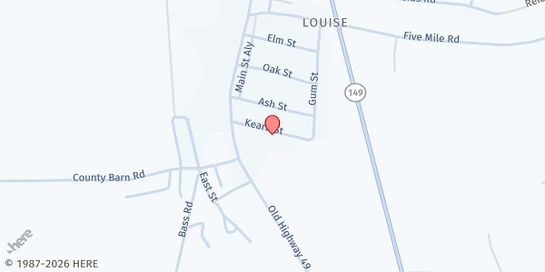 Map showing Louise Community MBC at 180 Kern St, Louise, MS