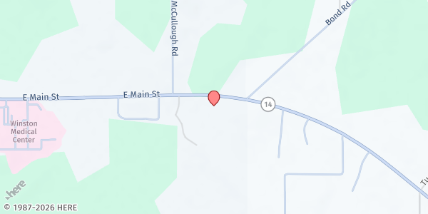 Map showing East Louisville Baptist Church at 18270 East Main St, Louisville, MS