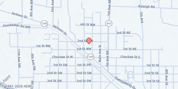 Map showing FIRST UMC OF MAGEE at 226 1st Ave. NW., Magee, MS