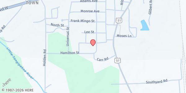 Map showing Sam Quinn C.O.G.I.C. at 804 McComb Street, McComb, MS