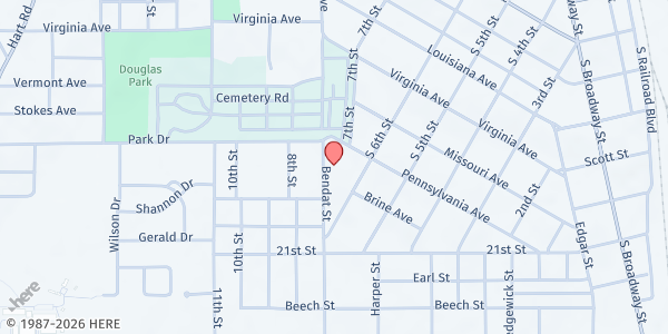 Map showing St. Andrew's Mission Clinic & Community Center at 615 Bendat St., McComb, MS