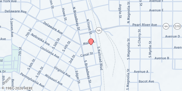 Map showing St. Andrews Mission S/K at 104 S. Front St., McComb, MS