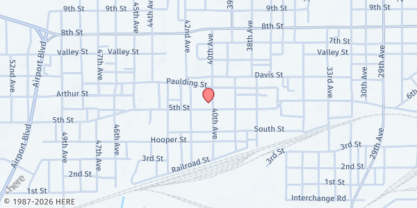 Map showing Feed By Faith at 4000 5th St., Meridian, MS