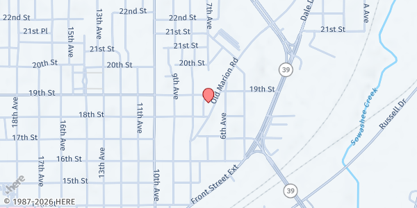 Map showing Pentecostal Church of God at 1811 Old Marion Rd., Meridian, MS